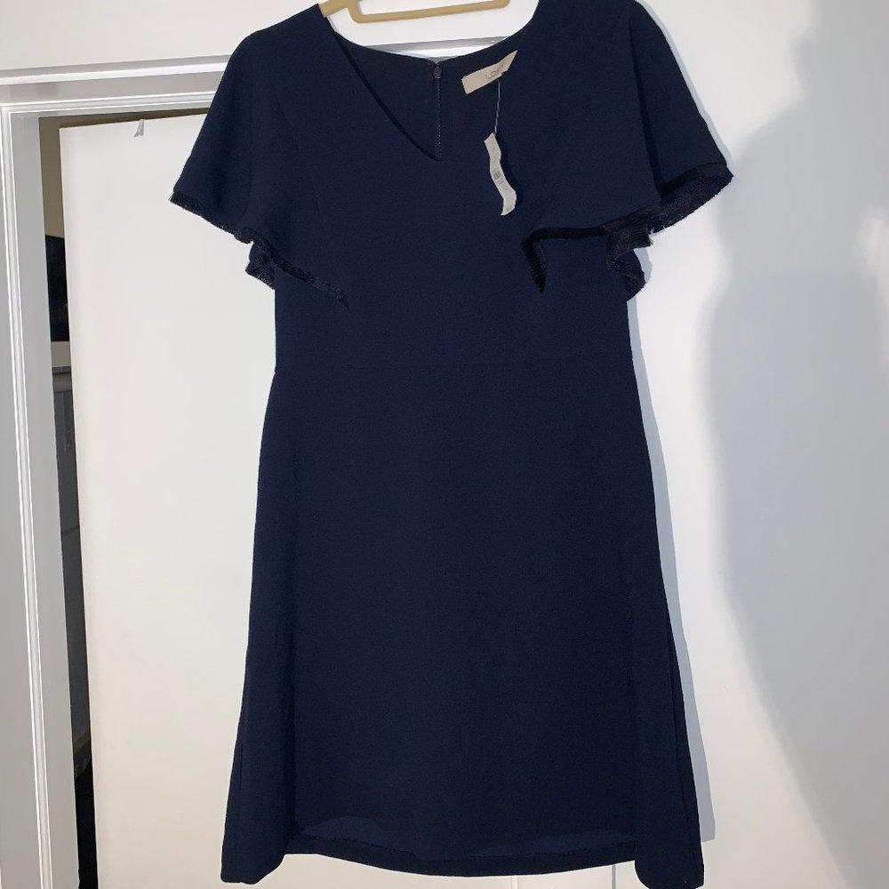 Ann Taylor LOFT Flutter Short Sleeve Navy Dress